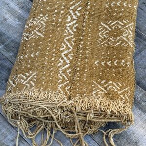 Vintage African Mustard Yellow Mudcloth 54” L x 42” W Textile | No. 113